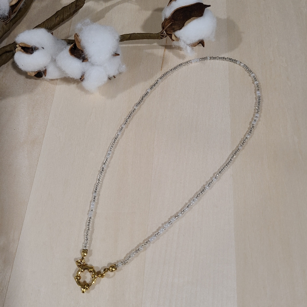 🩶🤍NEW🩶🤍 PRETTY!! SS 3MM Glass Bead Anchor Necklace in GREY,SILVER, &WHITE - Picture 13 of 13
